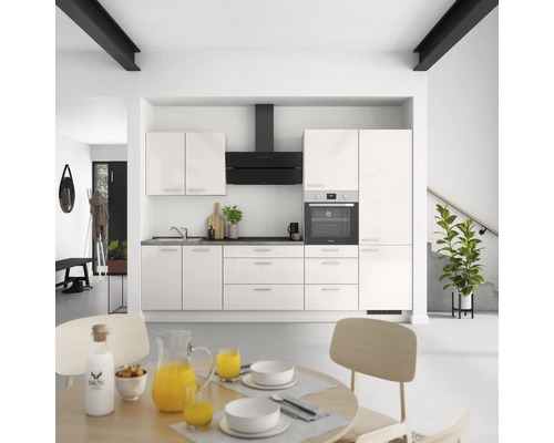 NOBILIA Küchenzeile mit Geräten Urban 300 cm seidengrau hochglanz vormontiert Variante rechts