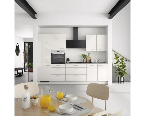 NOBILIA Küchenzeile mit Geräten Urban 300 cm seidengrau hochglanz vormontiert Variante links