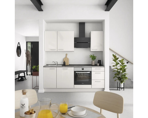 NOBILIA Küchenzeile mit Geräten Urban 210 cm Frontfarbe seidengrau hochglanz Korpusfarbe seidengrau Variante rechts