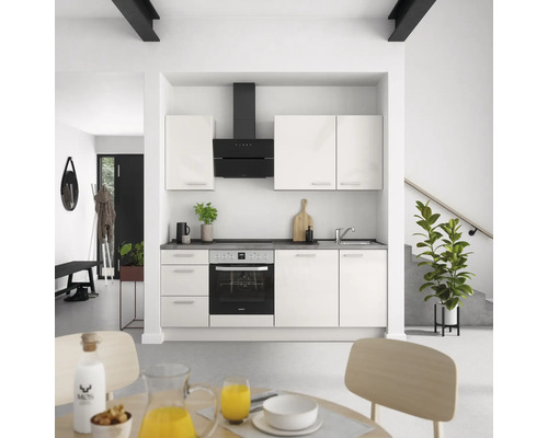 NOBILIA Küchenzeile mit Geräten Urban 210 cm seidengrau hochglanz montiert Variante links