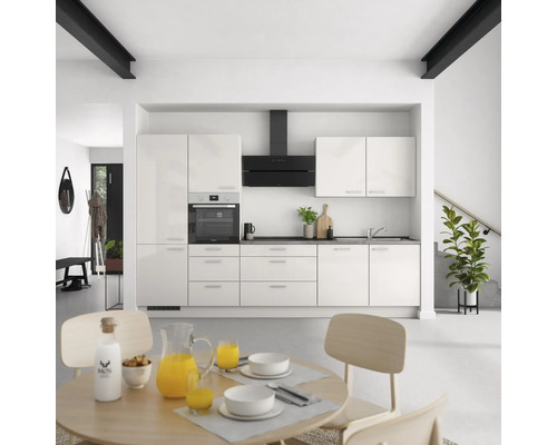 NOBILIA Küchenzeile mit Geräten Urban 330 cm seidengrau hochglanz vormontiert Variante links
