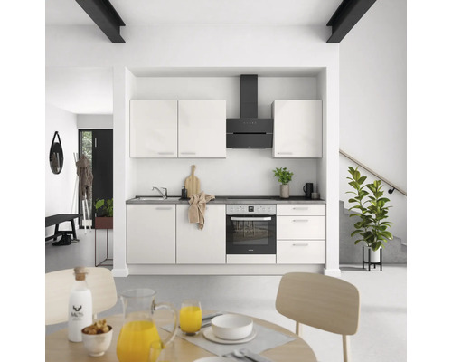 NOBILIA Küchenzeile mit Geräten Urban 240 cm seidengrau hochglanz vormontiert Variante rechts