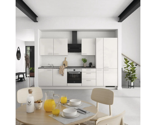 NOBILIA Küchenzeile mit Geräten Urban 330 cm seidengrau hochglanz vormontiert Variante rechts