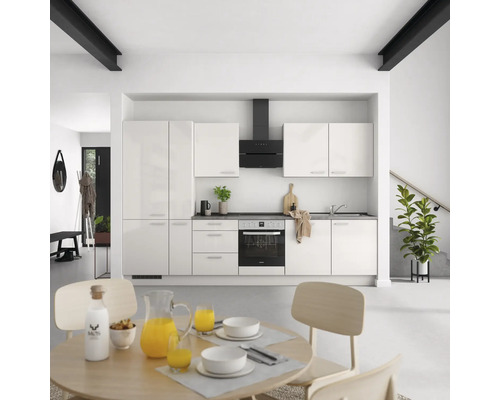 NOBILIA Küchenzeile mit Geräten Urban 330 cm seidengrau hochglanz vormontiert Variante links