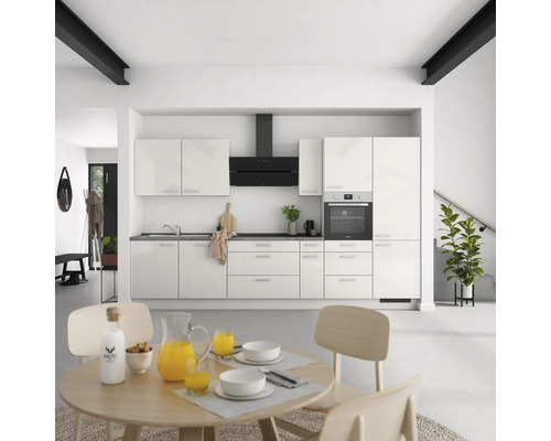 NOBILIA Küchenzeile mit Geräten Urban 360 cm seidengrau hochglanz vormontiert Variante rechts