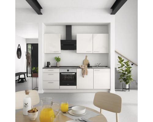 NOBILIA Küchenzeile mit Geräten Urban 240 cm seidengrau hochglanz montiert Variante links