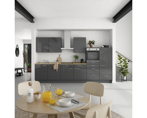 NOBILIA Küchenzeile mit Geräten Urban 360 cm Frontfarbe schiefergrau hochglanz Korpusfarbe schiefergrau Variante rechts