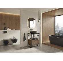 Modernes Badezimmer mit Toilette, Bidet, Waschtisch, Spiegel und Badewanne