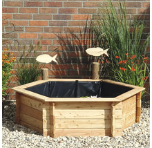 Hochteich promadino Miniteich 6eck-Hochteich mit Solarpumpe,natur, Lärche mit Teichfolie 122 x 105 x 40 cm