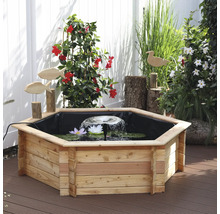 Hochteich promadino Miniteich 6eck-Hochteich mit Solarpumpe,natur, Lärche mit Teichfolie 122 x 105 x 40 cm