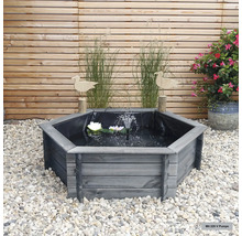 Hochteich promadino Miniteich 6eck-Hochteich, grau mit Teichfolie 122 x 105 x 40 cm und Teichpumpe (600 ltr/Std., 10m Kabel) mit Springbrunnendüsen