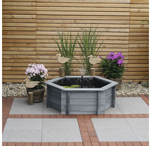 Hochteich promadino Miniteich 6eck-Hochteich, grau mit Teichfolie 122 x 105 x 40 cm und Teichpumpe (600 ltr/Std., 10m Kabel) mit Springbrunnendüsen