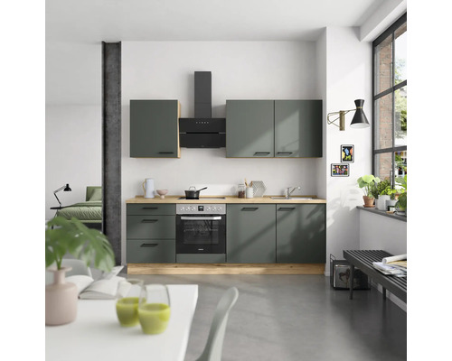 NOBILIA Küchenzeile Urban 240 cm mineralgrün matt vormontiert Variante links