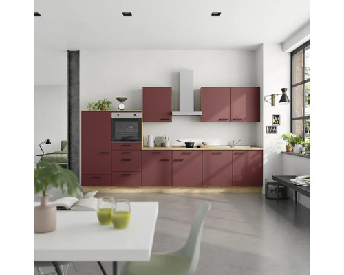 NOBILIA Küchenzeile Urban 360 cm Frontfarbe rostrot matt Korpusfarbe eiche sierra Variante links
