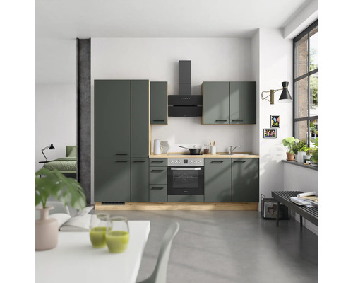 NOBILIA Küchenzeile Urban 270 cm mineralgrün matt vormontiert Variante links