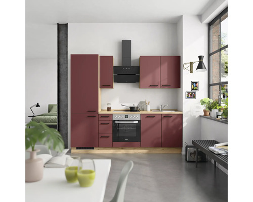 NOBILIA Küchenzeile mit Geräten Urban 240 cm rostrot matt vormontiert Variante links