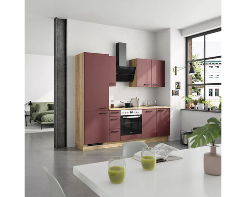 Moderne Küche mit Küchenschränken, Dunstabzugshaube und Elektroherd in einem hellen Raum.