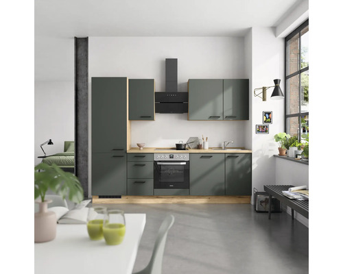 NOBILIA Küchenzeile Urban 270 cm mineralgrün matt vormontiert Variante links