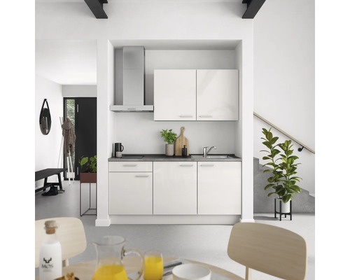 NOBILIA Küchenzeile mit Geräten Urban 180 cm Frontfarbe seidengrau hochglanz Korpusfarbe seidengrau Variante links