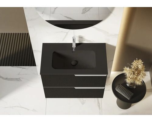 Modernes Badezimmer mit Waschbeckenunterschrank, Aufsatzwaschbecken und Spiegel