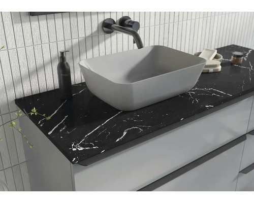 Badezimmerwaschtisch mit Aufsatzwaschbecken, Armatur und Marmorplatte