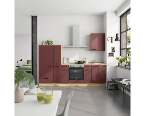 NOBILIA Küchenzeile mit Geräten Urban 270 cm Frontfarbe rostrot matt Korpusfarbe eiche sierra Variante links