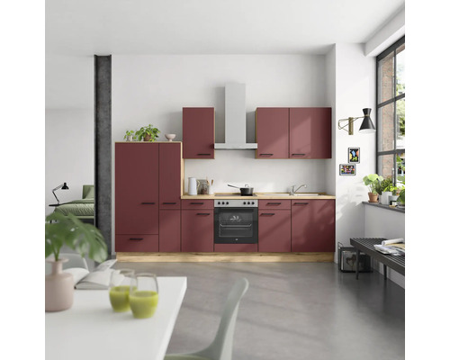NOBILIA Küchenzeile mit Geräten Urban 300 cm rostrot matt montiert Variante links