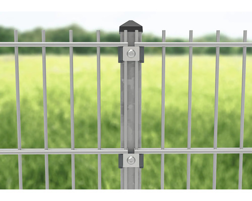 Doppelstabmattenzaun Detailansicht mit Pfosten und Befestigung