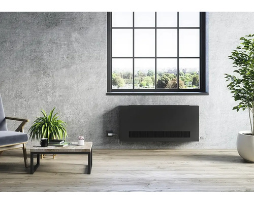 Wohnzimmer mit Heizkörper, Fenster und Dekoration