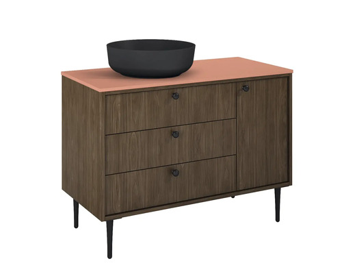 Waschtischunterschrank mit drei Schubladen, einer Tür und Aufsatzwaschbecken