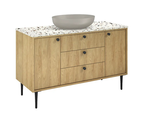 Waschtischunterschrank mit Waschbecken, einer Tür und drei Schubladen