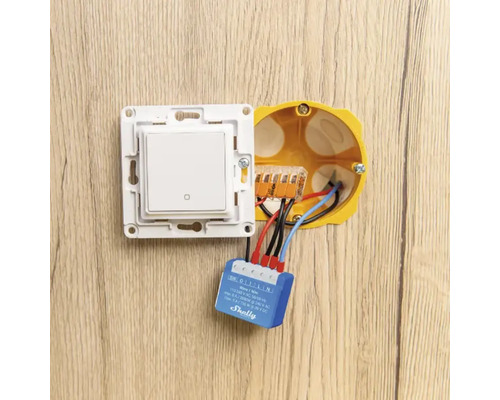 Installation eines Smart Home Lichtschalters mit Shelly Logo in einer Unterputzdose