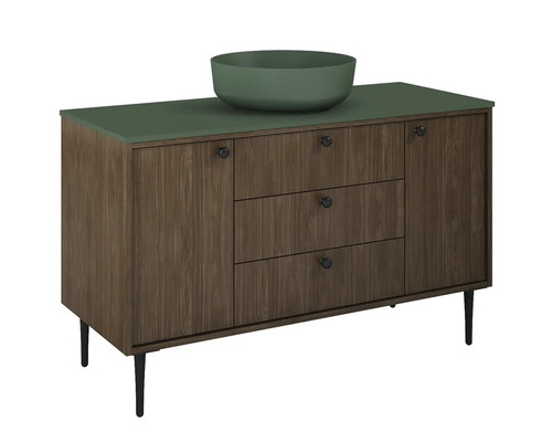 Waschtischunterschrank mit zwei Türen, drei Schubladen und einer Waschschale