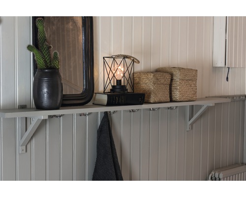 Dekoratives Wandregal mit Spiegel, Kaktus, Lampe und Aufbewahrungsboxen