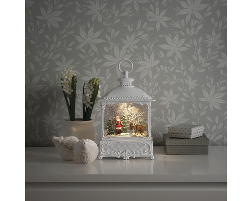 Dekorative Laterne mit Weihnachtsmotiv, LED-Beleuchtung und Schneekugeleffekt für die Weihnachtszeit