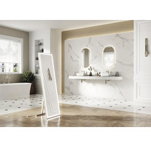 Modernes Badezimmer mit freistehender Badewanne, Waschtisch mit Spiegeln und stehendem Spiegel