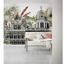 Wandbild mit einem Gebäude und Pflanzen für eine helle und geräumige Atmosphäre