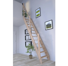 Pertura Wangentreppe Boreas Buche Leimholz ohne Setzstufen Seitenwange unbehandelt Buche gerade 59,5 cm 12 Stufen / 13 Steigungen Stabgeländer