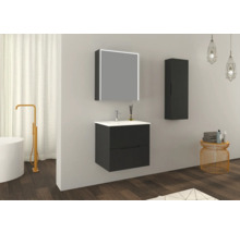 Modernes Badezimmerensemble mit Waschtisch, Spiegelschrank und Hochschrank