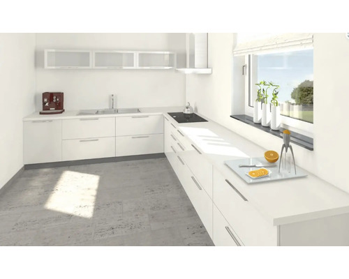 Helle Küche mit weißen Schränken, Arbeitsplatten und modernen Geräten für ein sauberes und funktionales Design.