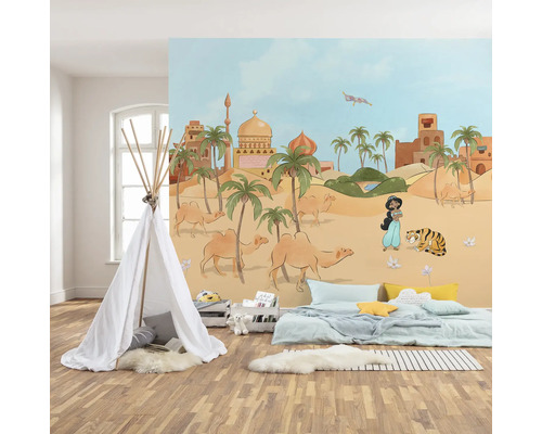 Kinderzimmer mit Wüstentapete, Tipi und Bett