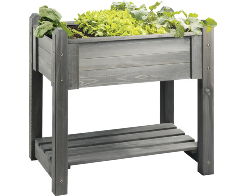 Hochbeet aus Holz mit Ablagefläche und Bepflanzung