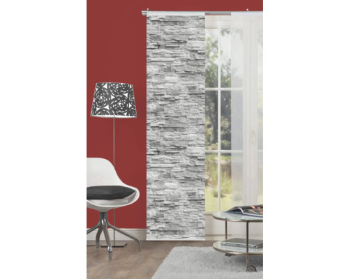 Raumszene mit Schiebevorhang in Steinoptik