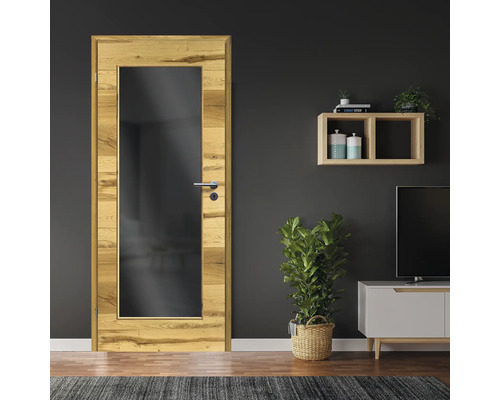 Innentür mit Glaseinsatz und Holzrahmen in Wohnraum