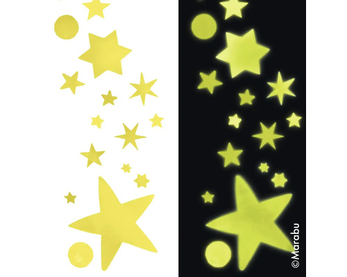 Aufkleber mit Sternen und Kreisen, die im Dunkeln leuchten