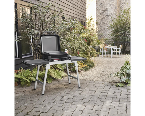 Weber Gasgrill auf einem Gartengrundstück mit Steinfliesen