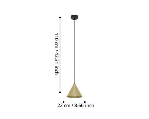 Pendelleuchte mit konischem Lampenschirm und den Maßen 110 cm Länge und 22 cm Durchmesser