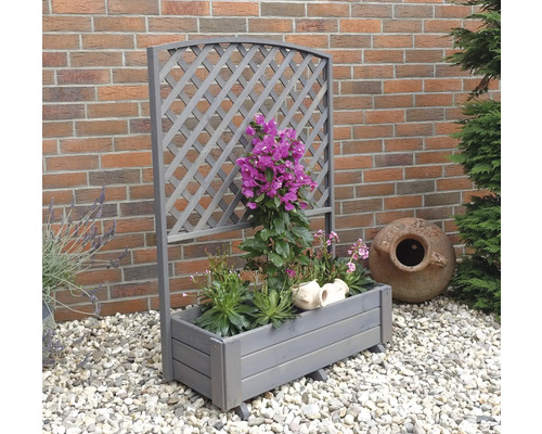 Hochbeet mit Rankgitter im Garten