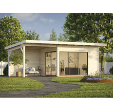 Gartenhaus Palmako Andrea 11,2+7,9 m² Schiebetür Isolierglas inkl. Fußboden 715 x 402 cm natur