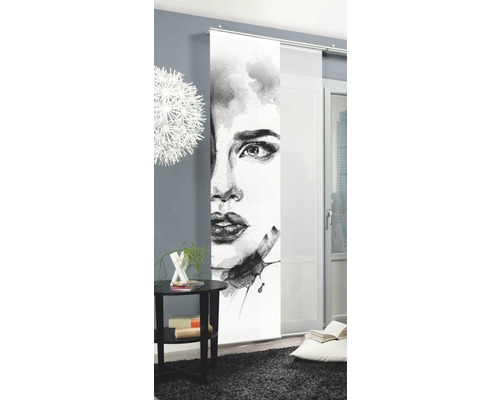 Raumdekoration mit Schiebegardine mit Frauengesicht-Motiv
